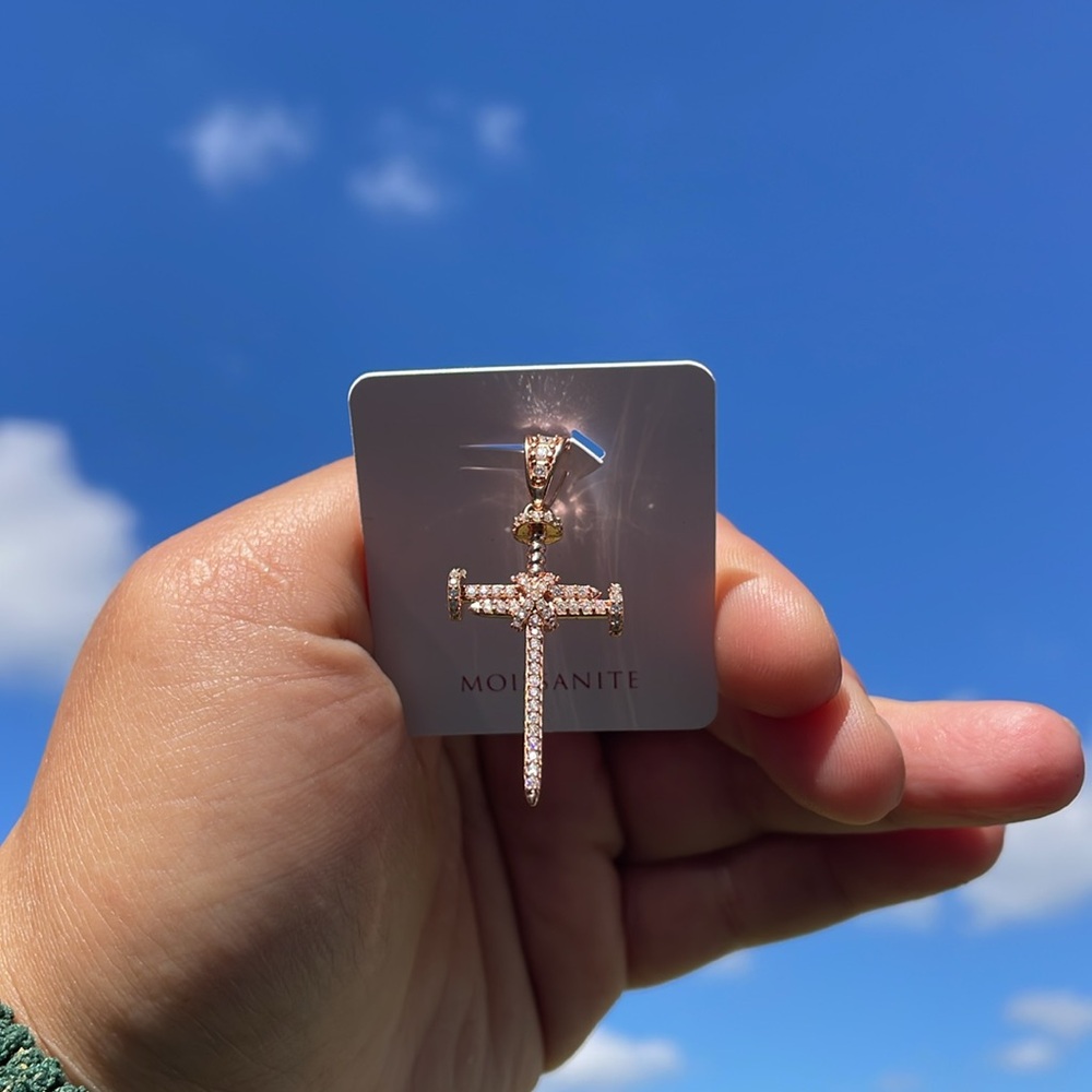 Moissanite Cross Pendant 18k rose GOLD PLATED